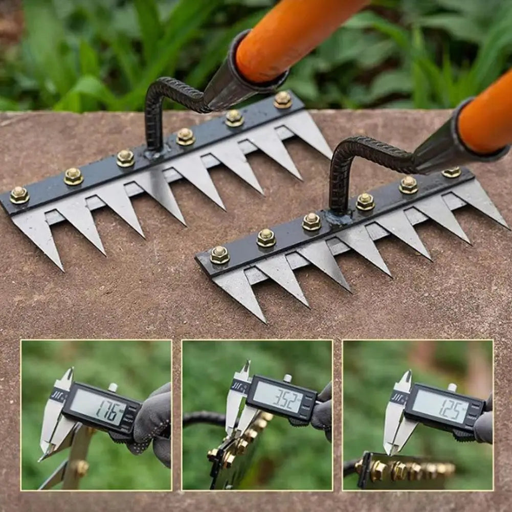 Rake de deshielo de jardín de acero al carbono – 5/6/7/8 Dientes Suelo Aflojamiento y herramienta de eliminación de malas hierbas para granja, jardín y paisajismo