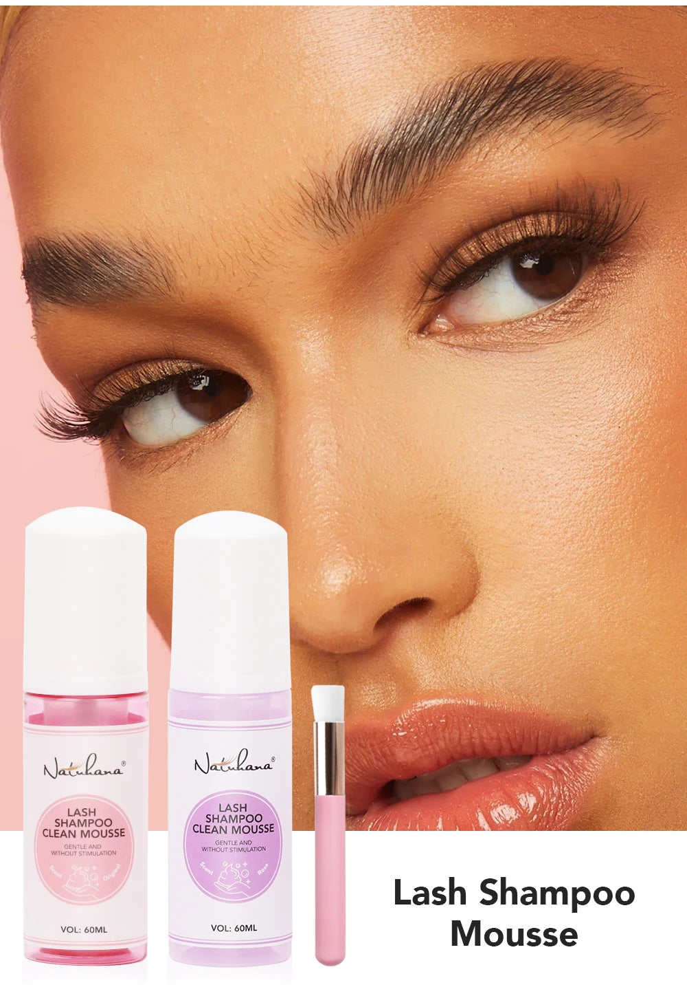 Natuhana 60ml extensión de pestaña Mousse Shampoo – espuma de limpieza para pestañas falsas, suave y no irritante herramienta de maquillaje