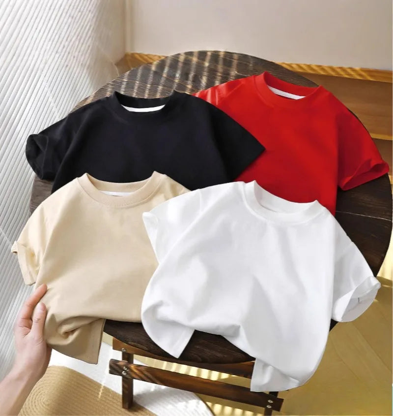 Camiseta de manga corta de algodón puro para niños de 2-10Y – Tops de verano para niños y niñas