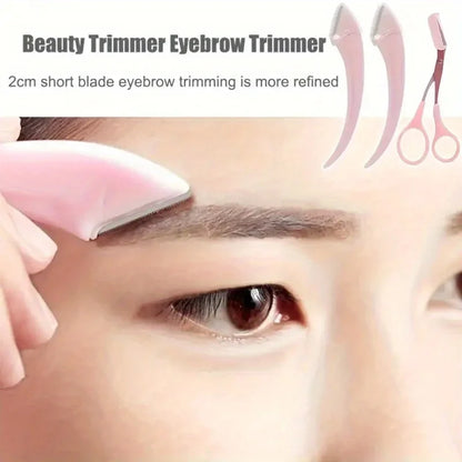Juego de trimmer de cejas de 3 piezas – Tijeras de acero inoxidable, peineta y afeitadora para pestañas y maquillaje para principiantes, accesorios de eliminación de precisión