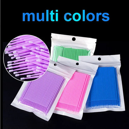 100PCS Cepillos de limpieza de pestañas – Micro algodón Swabs para extensiones de lash y eliminación de maquillaje