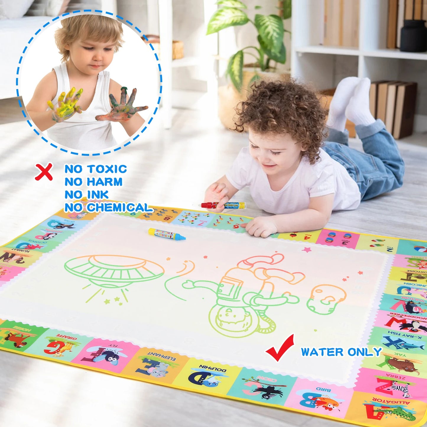100x80CM Magic Water Drawing Mat – Reutilizable Doodle Board Montessori Juguete educativo para niños