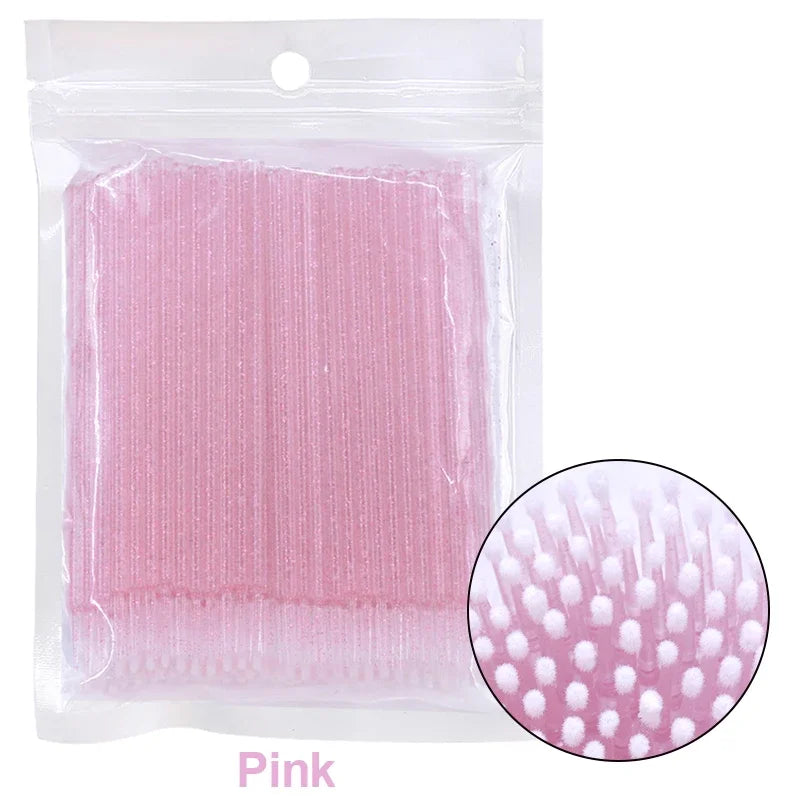 100PCS Cepillos de limpieza de pestañas – Micro algodón Swabs para extensiones de lash y eliminación de maquillaje
