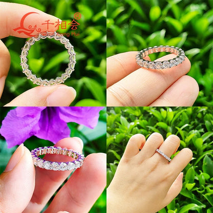 0.1ct 3 mm D VVS Anillo de Banda de Eternidad Moissanite Full – 925 engagement de plata de ley y joyería de fiesta para mujeres