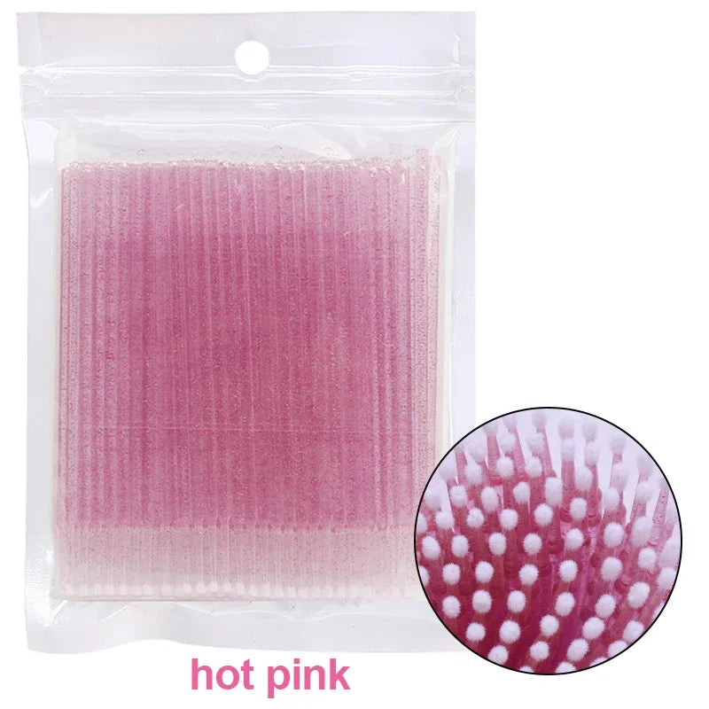 100PCS Cepillos de limpieza de pestañas – Micro algodón Swabs para extensiones de lash y eliminación de maquillaje