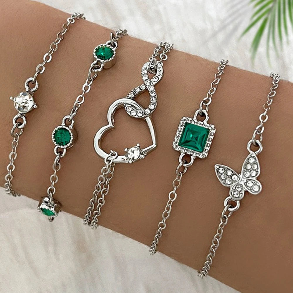 5pcs Conjunto de pulsera de diamantes de imitación – Infinity & Geometric Designs, Joyería de moda para mujeres, regalo perfecto y desgaste casual